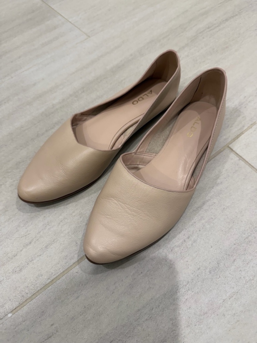 ALDO Beige Leather Slip-On Ballet Flats